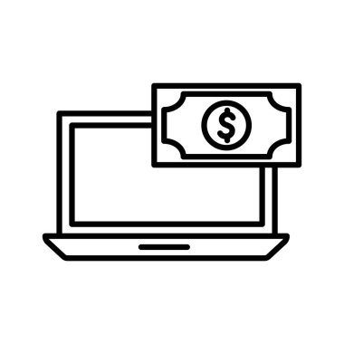 İzole para faturası ve dizüstü bilgisayar çizgisi biçim vektör tasarımı