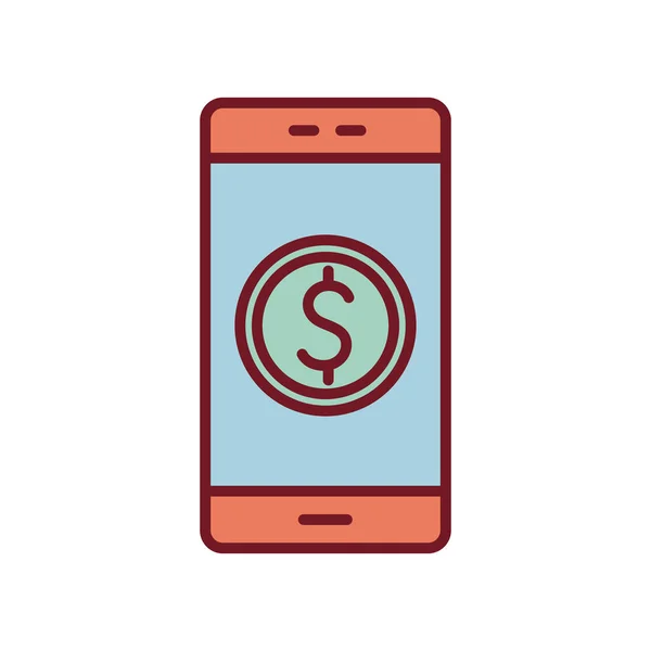 Smartphone isolato con linea simbolo dollaro e design vettoriale icona stile di riempimento — Vettoriale Stock