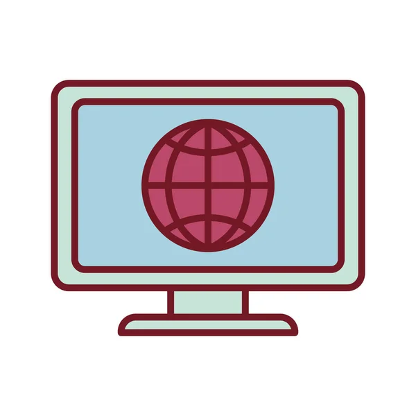 Globální sféra uvnitř počítače uvnitř čáry notebooku a design ikon ve stylu výplně — Stockový vektor