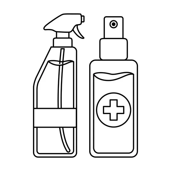 Dispenser sabun dan botol semprotan alkohol dengan desain lintas vektor - Stok Vektor