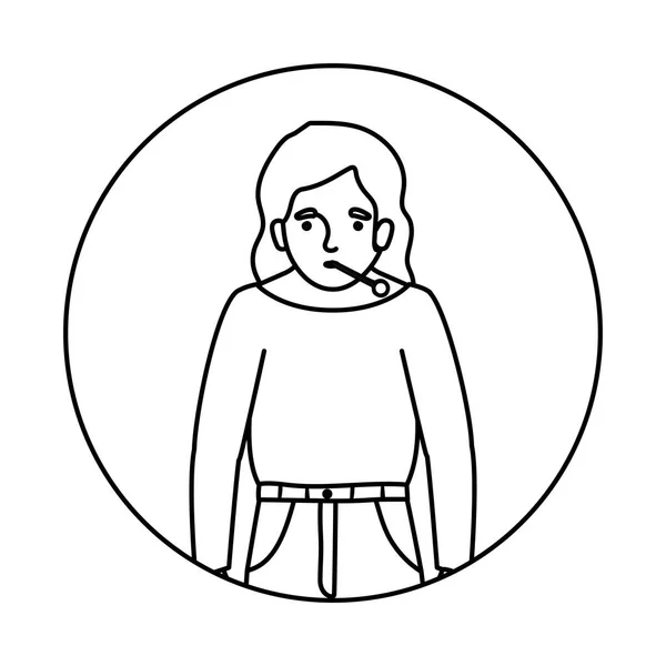 Avatar kvinna med feber och termometer vektor design — Stock vektor