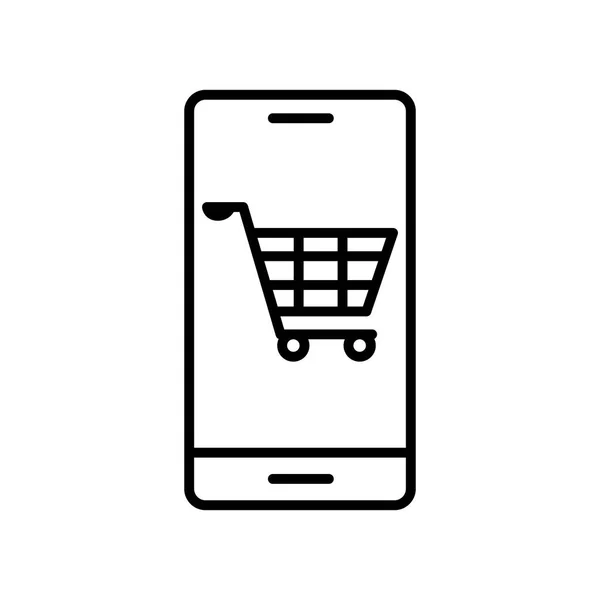スマートフォンラインスタイルのアイコンベクトルデザイン内のショッピングカート — ストックベクタ