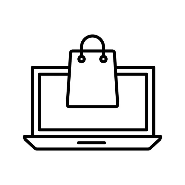 Bolsa de compras y portátil línea estilo icono de diseño de vectores — Vector de stock