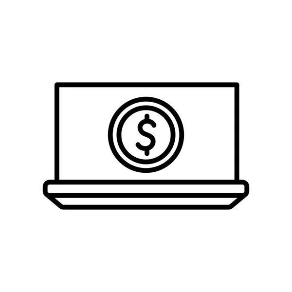 ドル記号ラインスタイルのアイコンベクトルデザインと分離されたラップトップ — ストックベクタ