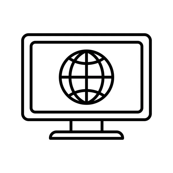 Esfera global dentro de la computadora dentro de la línea portátil icono de estilo de diseño vectorial — Vector de stock