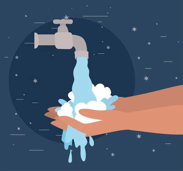 Lavage des mains sous l'eau robinet conception vectorielle — Image vectorielle