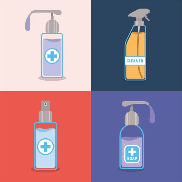 Distributeurs de savon et bouteille de pulvérisation d'alcool avec conception vectorielle croisée — Image vectorielle
