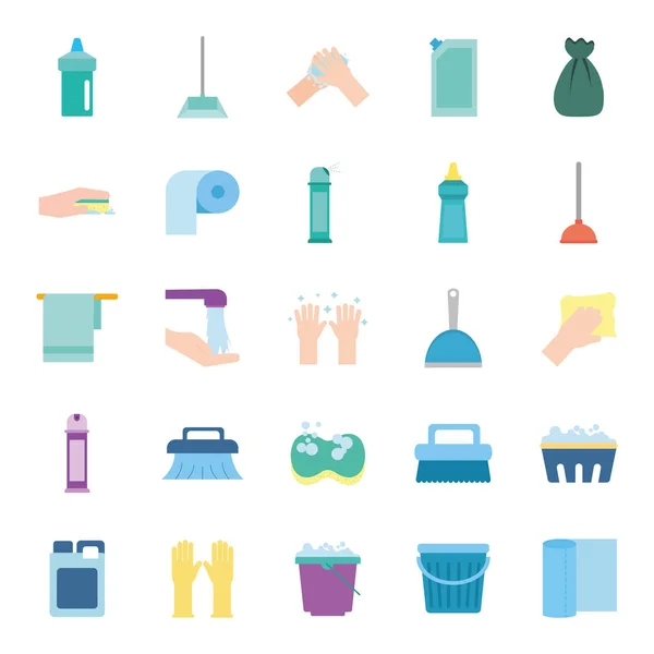 Cleaning service items flat style icon set vector design — Stock Vector
