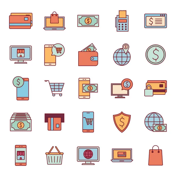 Payments online line and fill style icon set vector design — Stock Vector