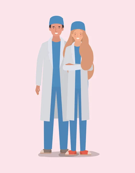 Hombre y mujer médico con diseño vectorial uniforme — Vector de stock