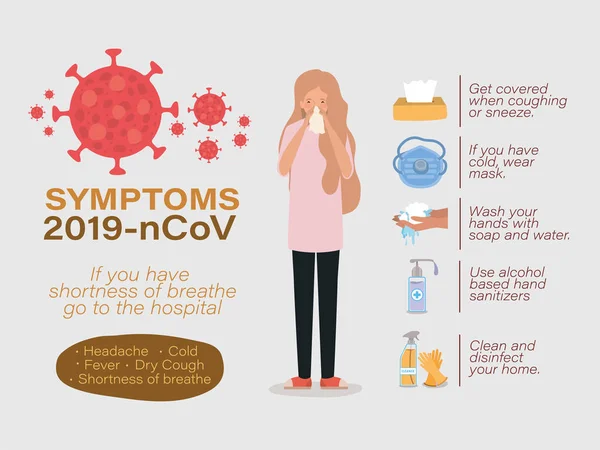 Аватар жінка симптоми 2019 ncov вірус векторний дизайн — стоковий вектор