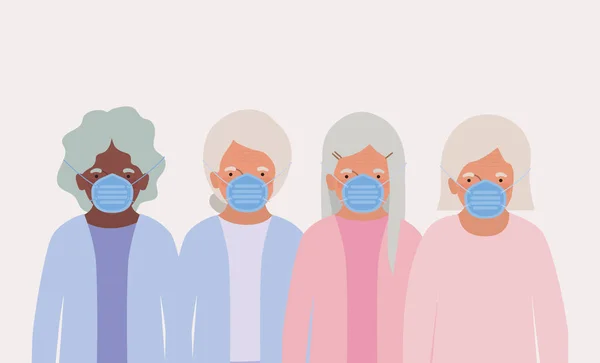 Ηλικιωμένες γυναίκες με μάσκες διανυσματικό σχεδιασμό — Διανυσματικό Αρχείο