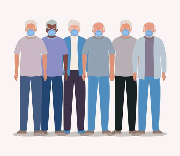 Aînés hommes avec des masques conception vectorielle — Image vectorielle