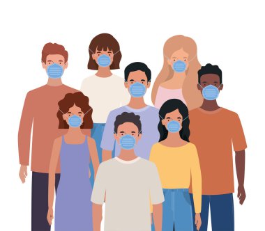 Tıbbi maskeli kadın ve erkek Avatar vektör tasarımı