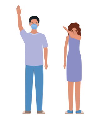 Maskeli ve hapşıran vektör tasarımlı kadın ve erkek.