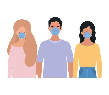 Avatar kadın ve erkek tıbbi maskeli vektör tasarımı