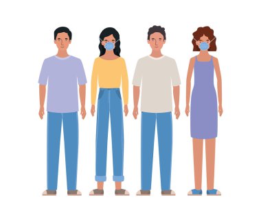 Tıbbi maskeli kadın ve erkek Avatar vektör tasarımı