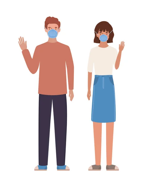 Άνδρας και γυναίκα με ιατρικές μάσκες διανυσματικός σχεδιασμός — Διανυσματικό Αρχείο