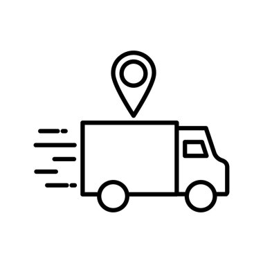 Teslimat kamyonu ve GPS işaret çizgisi biçim vektör tasarımı