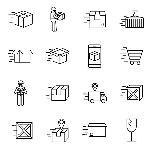 Fast delivery line style icon set vector design