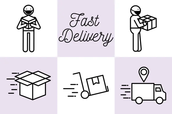 Fast delivery line style icon set vector design — Stock Vector