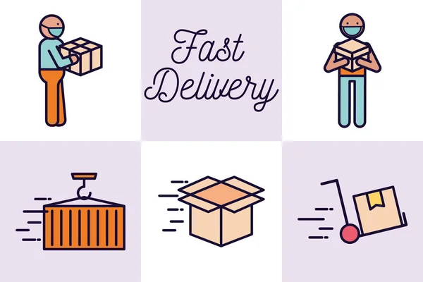 Fast delivery line and fill style icon set vector design — Stock Vector