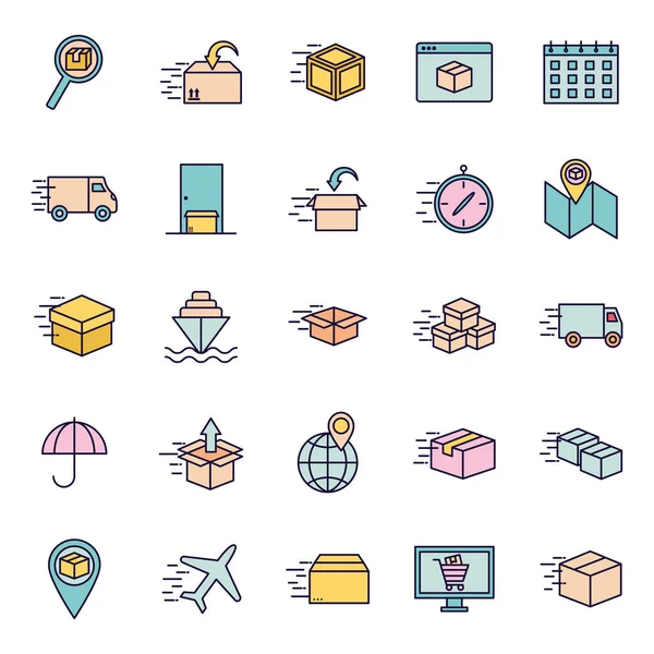 Fast delivery line and fill style icon set vector design — Stock Vector