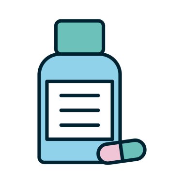 Tecrit edilmiş ilaç kavanozu ve hap hattı ve biçim ikonu vektör tasarımı