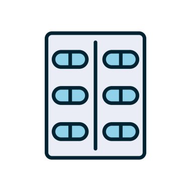 Ayrı ilaç hapları çizgisi ve biçim ikonu vektör tasarımını doldur