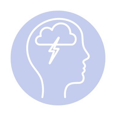 İnsan kafası bloğu biçim vektör tasarımı içinde gök gürültüsü olan bulut