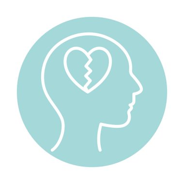 İnsan kafası bloğu biçim vektör tasarımında kırık kalp