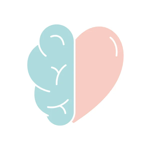 Design vettoriale icona stile cervello umano e linea del cuore — Vettoriale Stock