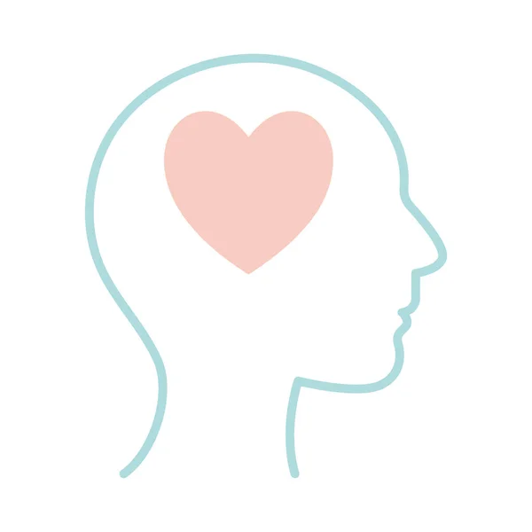 Καρδιά μέσα στο ανθρώπινο κεφάλι γραμμή στυλ εικονίδιο διανυσματικό σχεδιασμό — Διανυσματικό Αρχείο