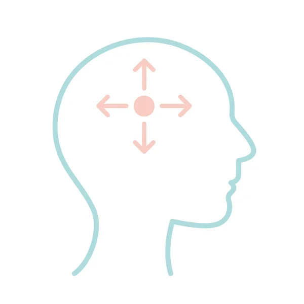 Flechas dentro de la cabeza humana línea de estilo icono de diseño de vectores — Archivo Imágenes Vectoriales