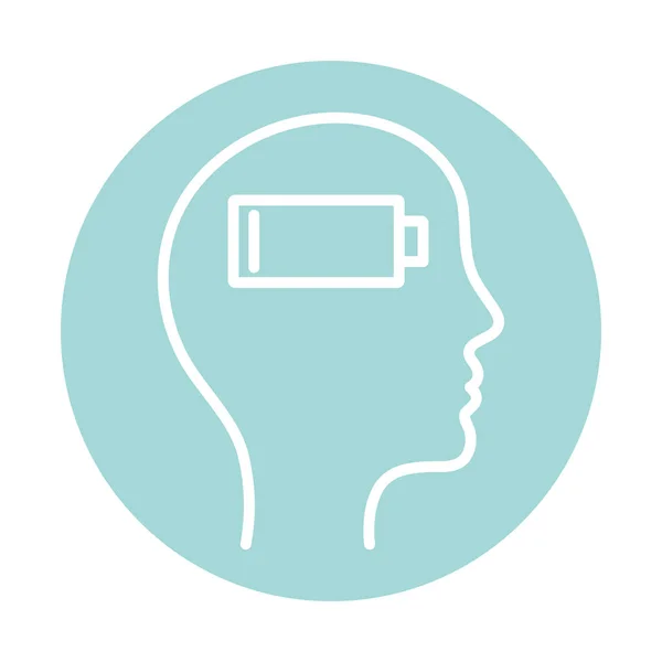 Batterie faible à l'intérieur de la tête humaine style icône conception vectorielle — Image vectorielle