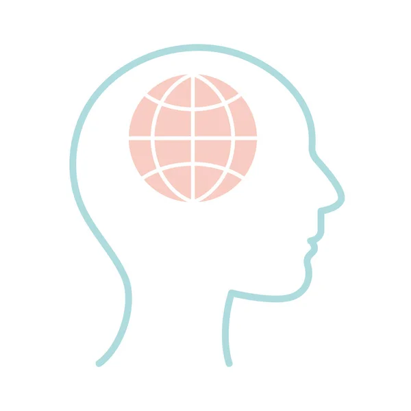 Global sphere inside human head line style icon vector design — Stock Vector