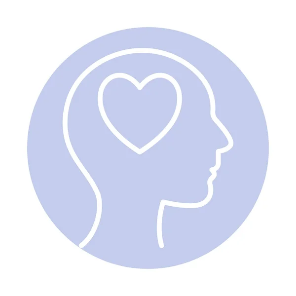 Corazón dentro de la cabeza humana bloque estilo icono de diseño de vectores — Vector de stock