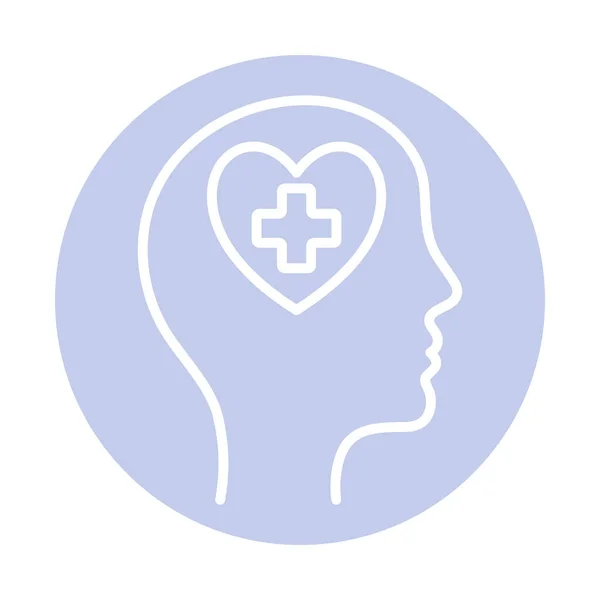 Corazón con cruz dentro de la cabeza humana bloque estilo icono diseño de vectores — Archivo Imágenes Vectoriales