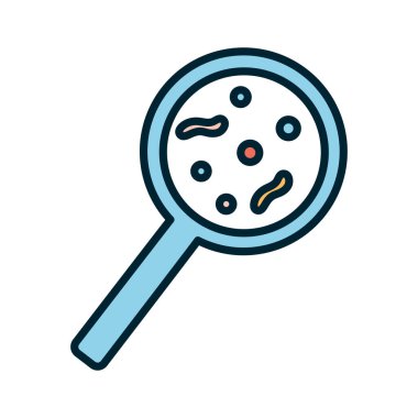 Lupe çizgisi içinde izole edilmiş virüs ve biçim ikon vektör tasarımını doldur