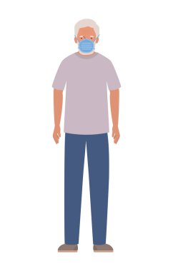 Covid 19 vektör tasarımına karşı maskeli yaşlı adam