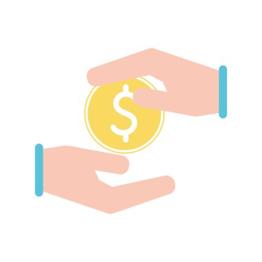 Bağış sembolü olarak madeni para taşıyan eller düz biçim vektör tasarımı