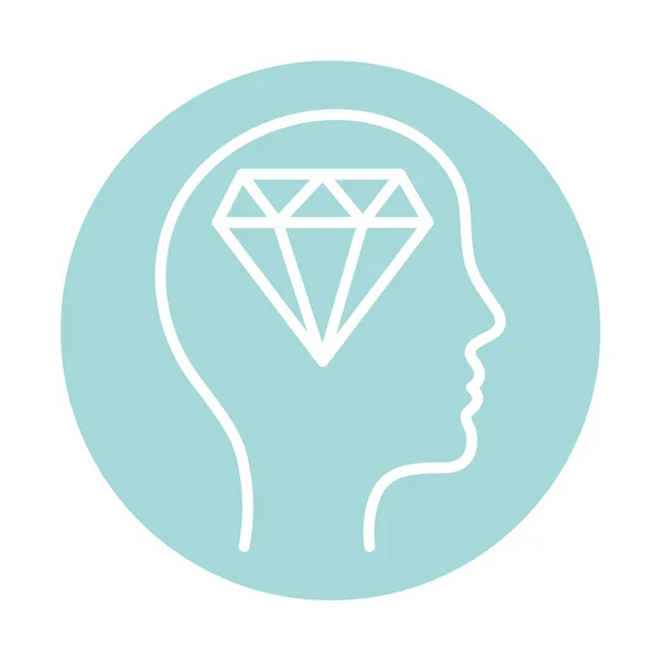 Diamante all'interno della testa umana stile blocco icona vettoriale design — Vettoriale Stock