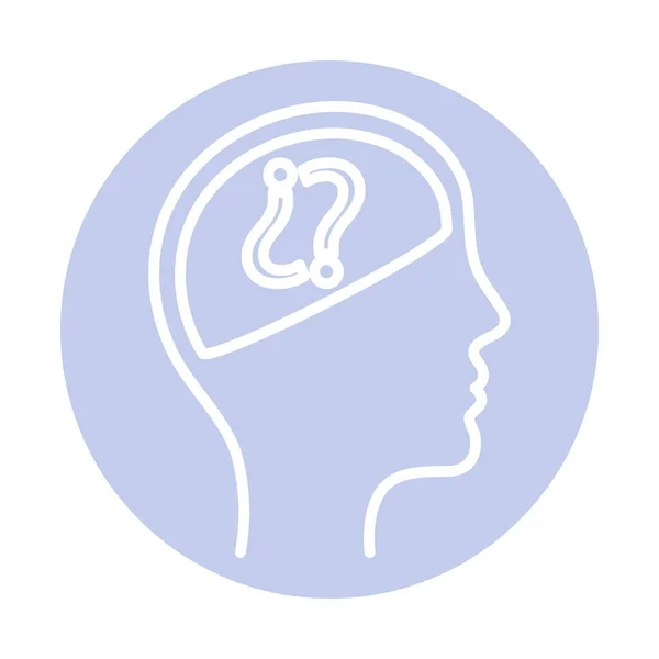 Signos de interrogación dentro de la cabeza humana bloque estilo icono diseño de vectores — Vector de stock
