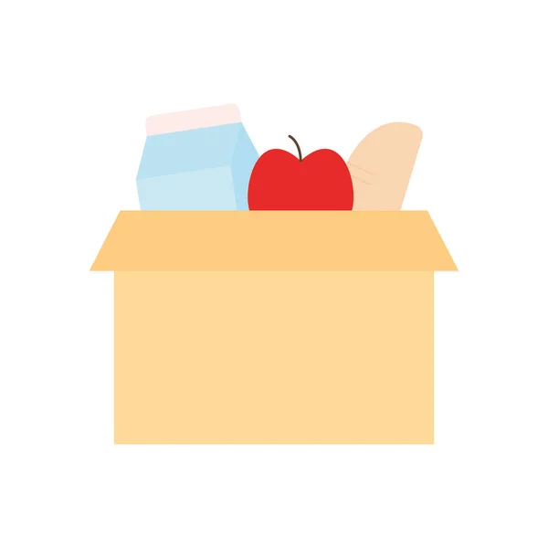 募金箱の中のミルクアップルとパンシンボルフラットスタイルのアイコンベクトルデザイン — ストックベクタ