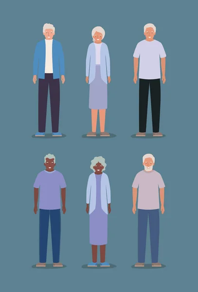 Grootmoeders en grootvaders avatars vector ontwerp — Stockvector
