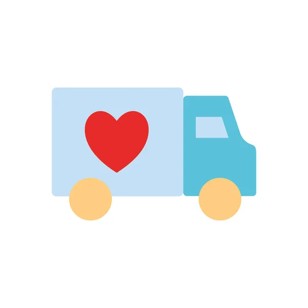 Ambulance avec conception vectorielle d'icône de style plat coeur — Image vectorielle
