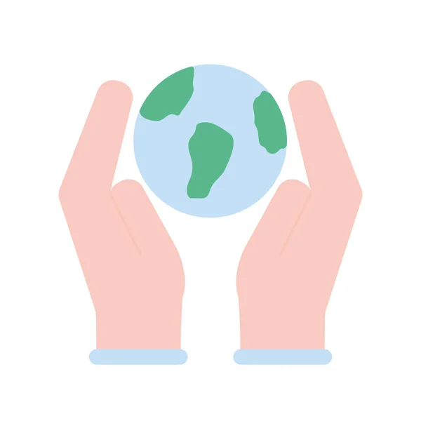 Mãos com design de vetor ícone de estilo plano mundial — Vetor de Stock