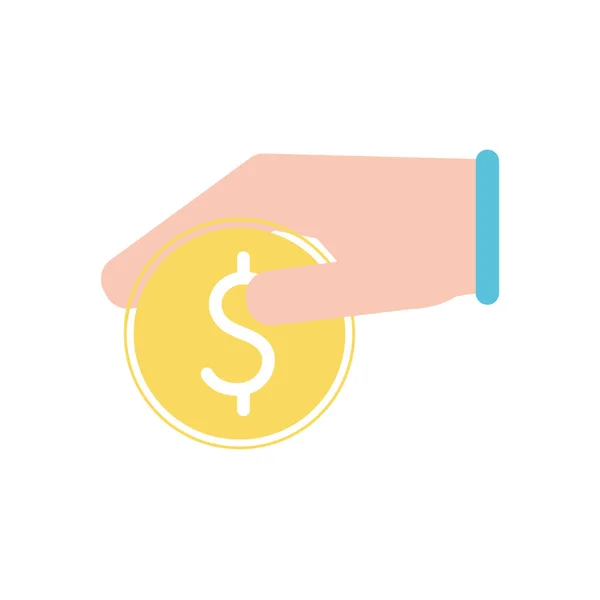Hand med mynt som donation symbol platt stil ikon vektor design — Stock vektor