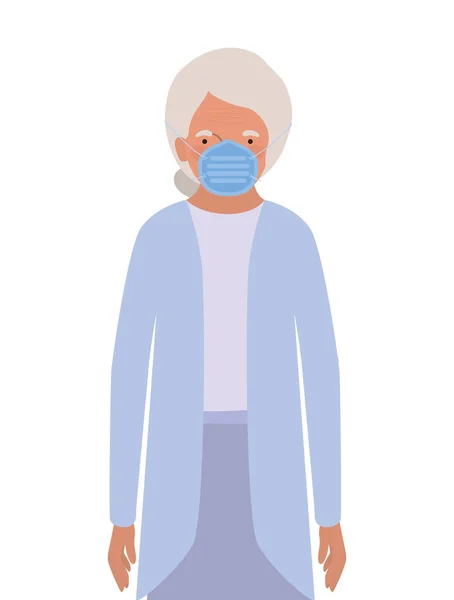 Elder γυναίκα με μάσκα κατά Covid 19 διάνυσμα σχεδιασμό — Διανυσματικό Αρχείο