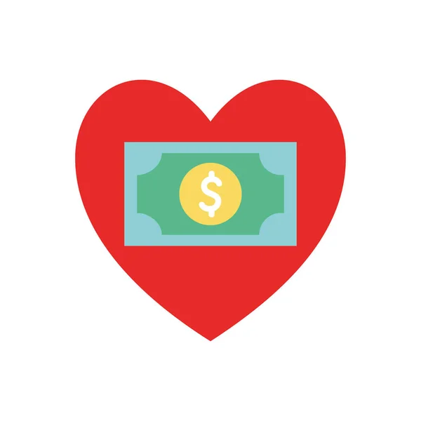 Serce z rachunkiem jako symbol darowizny płaski styl ikona wektor projektu — Wektor stockowy